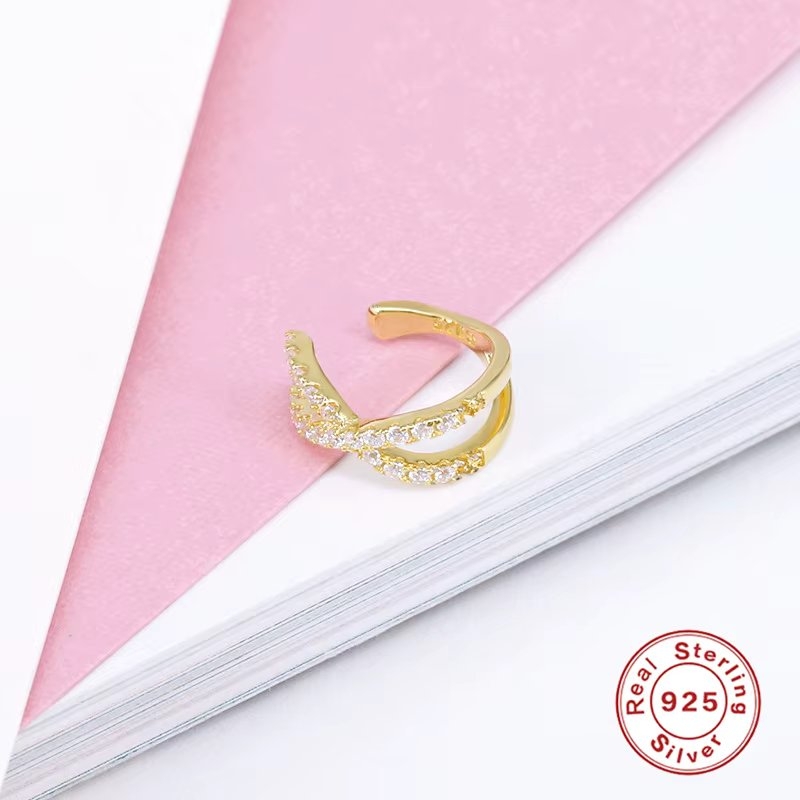Cercel ear cuff argint 925, JW1676, model incrucisat, placat cu aur - poza 3