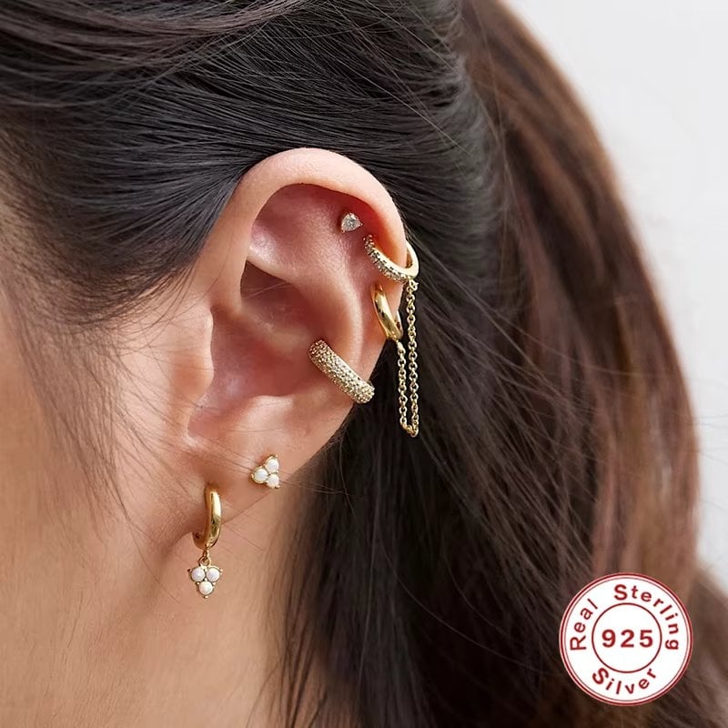 Cercel ear cuff argint 925, JW1677, model elegant, placat cu aur - poza 2