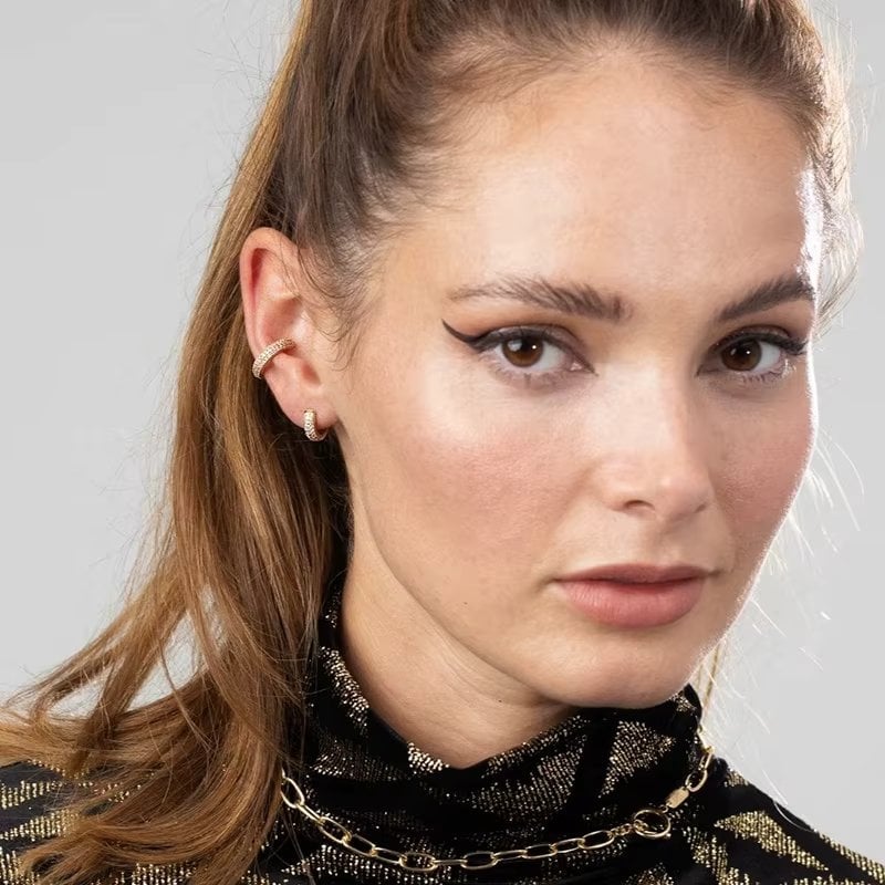 Cercel ear cuff argint 925, JW1677, model elegant, placat cu aur - poza 3