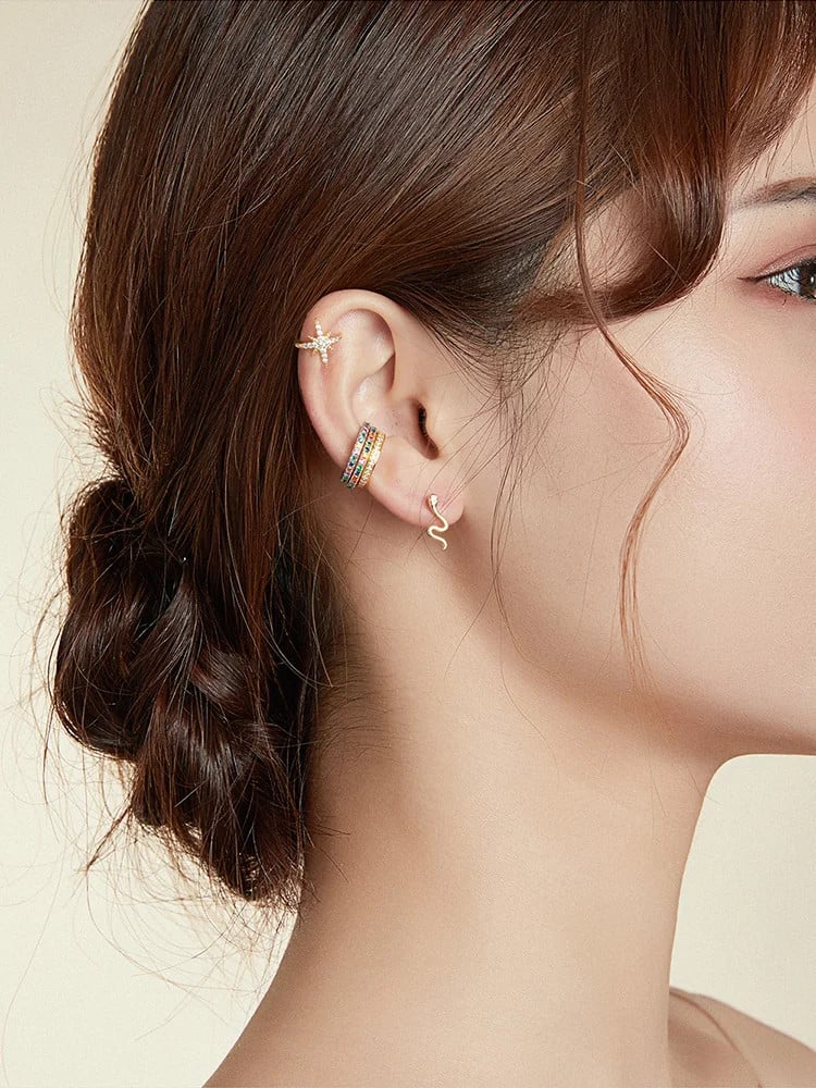 Cercel ear cuff argint 925, JW976, model cu pietre, placat cu rodiu - poza 2