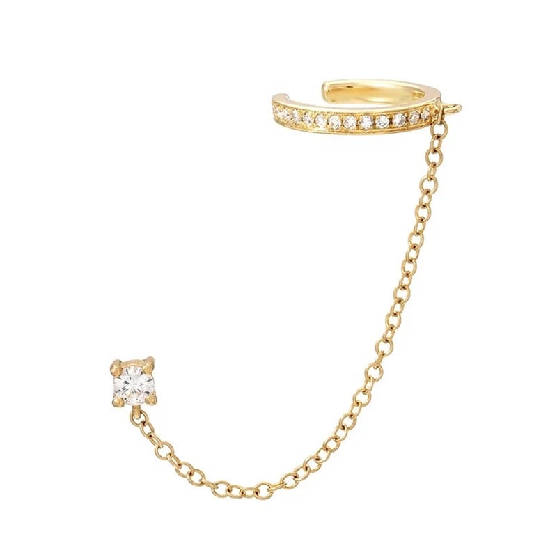 Cercel ear cuff argint 925, JW997, model cu lant, placat cu aur - poza 2