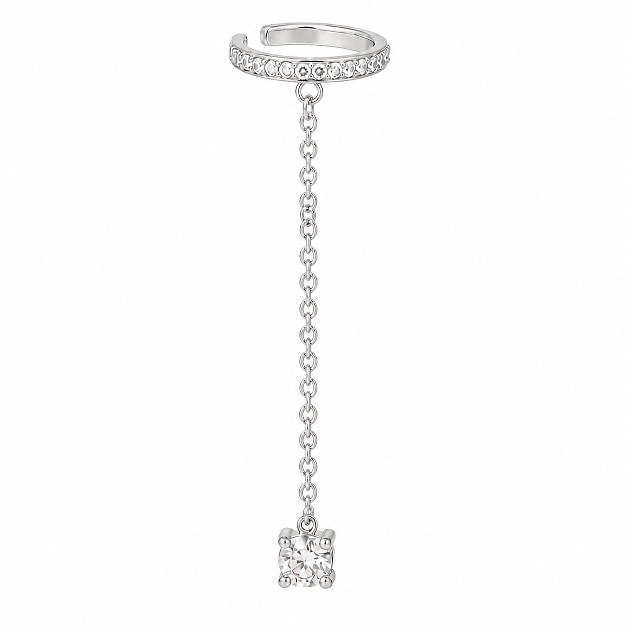 Cercel ear cuff argint 925, JW998, model cu lant, placat cu rodiu - poza 1