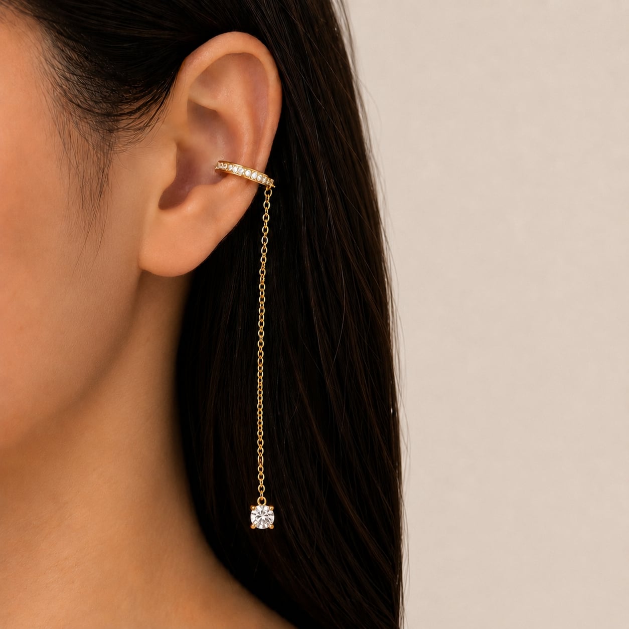 Cercel ear cuff argint 925, JW998, model cu lant, placat cu rodiu - poza 2