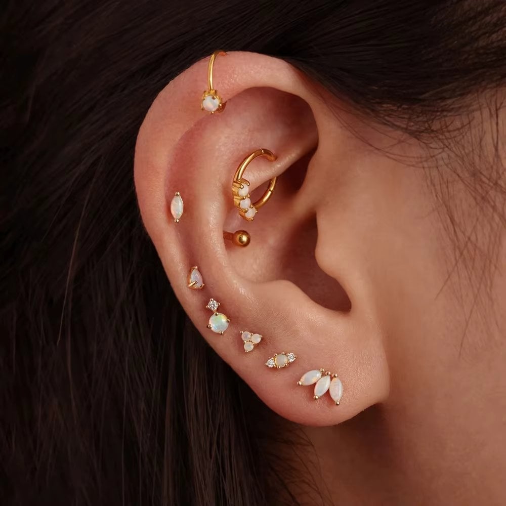 Cercel piercing argint 925, JW1682, model Opal, placat cu rodiu - poza 2