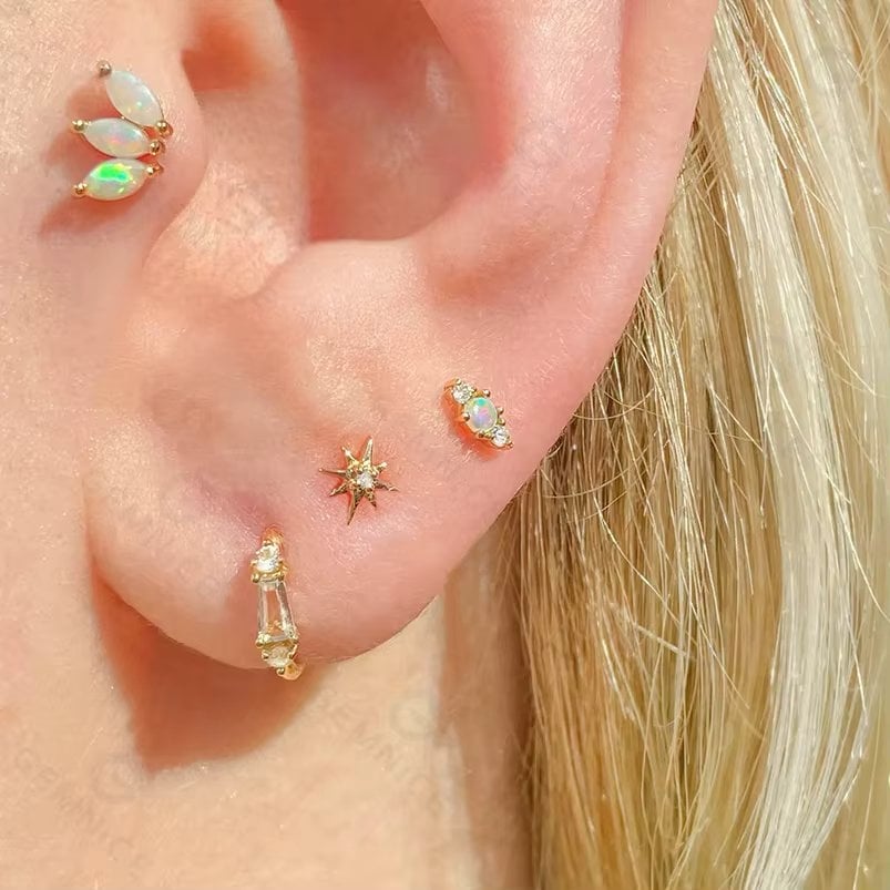 Cercel piercing argint 925, JW1682, model Opal, placat cu rodiu - poza 4