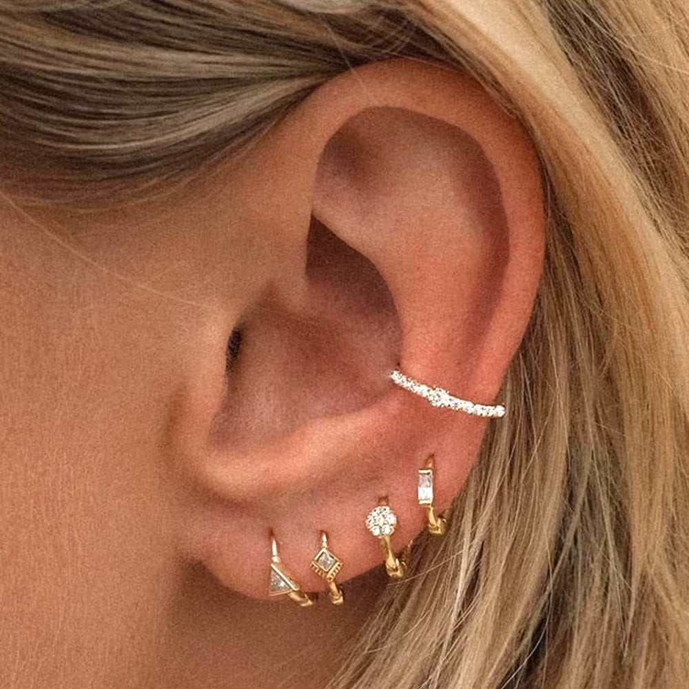 Cercel piercing ureche argint 925, JW1680, model elegant, placat cu aur - poza 2