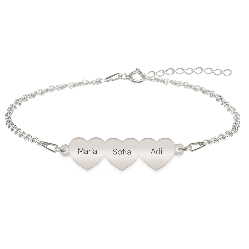 Cesur - Bratara personalizata trei inimi din argint 925