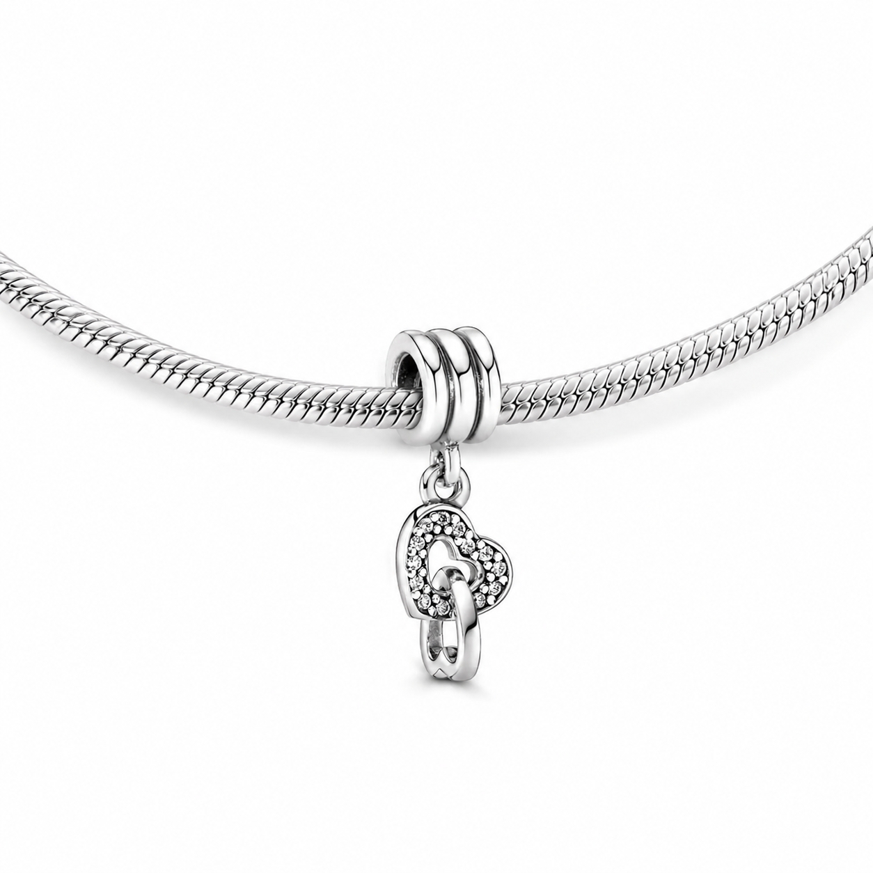 Charm/talisman argint 925, JW1149, model 2 inimi, placat cu rodiu - poza 2
