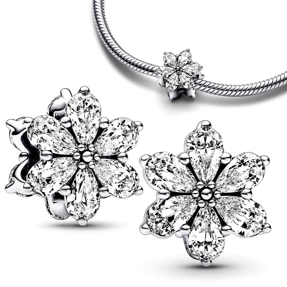 Charm/talisman argint 925, JW1157, model floare, placat cu rodiu - poza 2