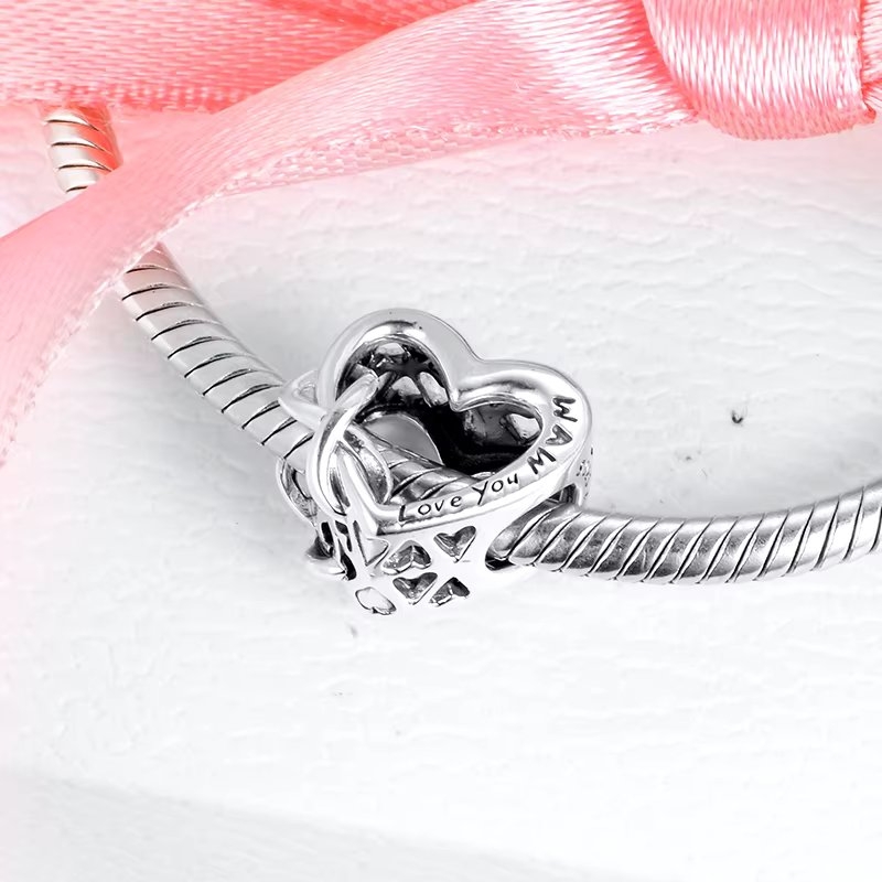 Charm/talisman argint 925, JW1165, model inima si infinit, placat cu rodiu - poza 2