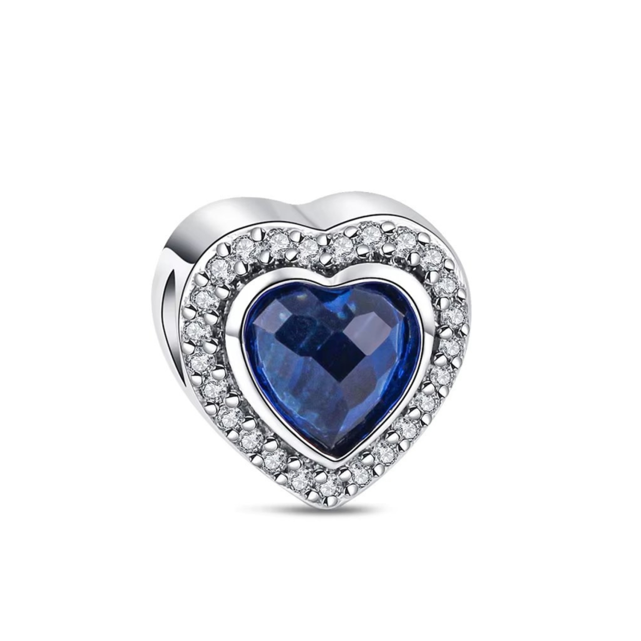 Charm/talisman argint 925, JW1184, model inima albastra, placat cu rodiu - poza 1
