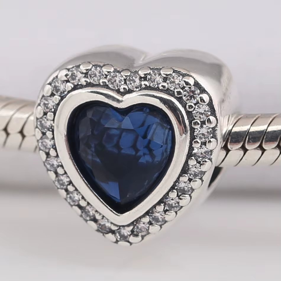 Charm/talisman argint 925, JW1184, model inima albastra, placat cu rodiu - poza 2