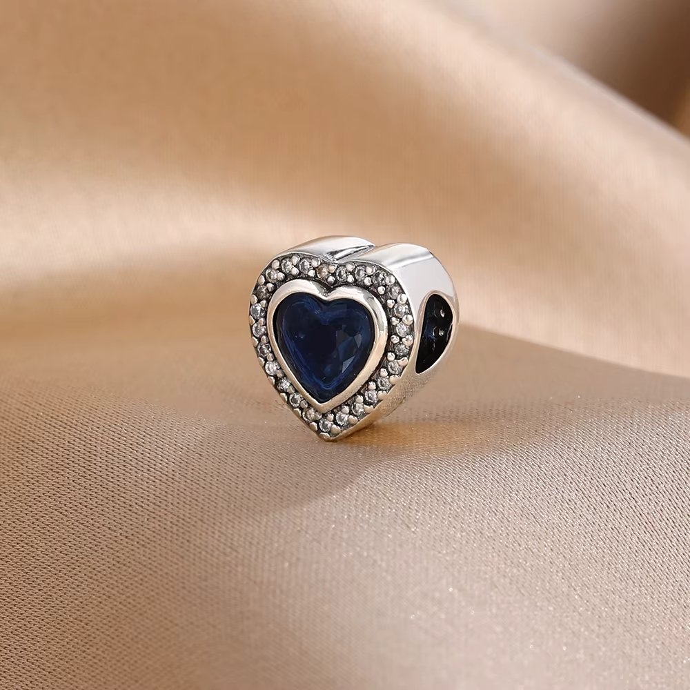 Charm/talisman argint 925, JW1184, model inima albastra, placat cu rodiu - poza 3