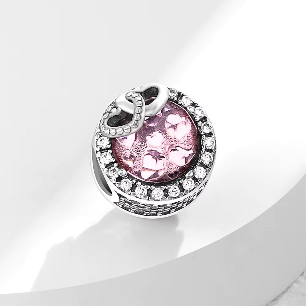 Charm/talisman argint 925, JW1185, model cu piatra roz si inimioare, placat cu rodiu - poza 4