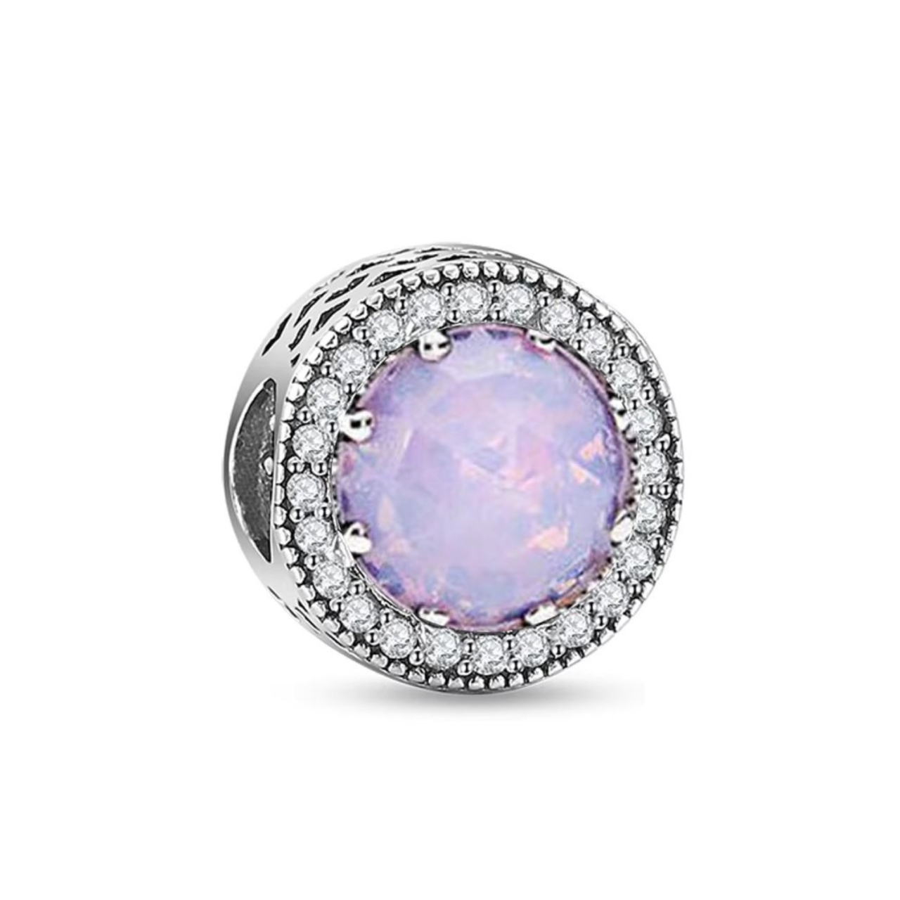 Charm/talisman argint 925, JW1189, model elegant cu piatra lila, placat cu rodiu - poza 1