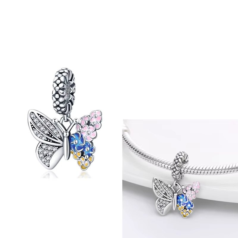 Charm/talisman argint 925, JW1195, model fluture, placat cu rodiu - poza 2