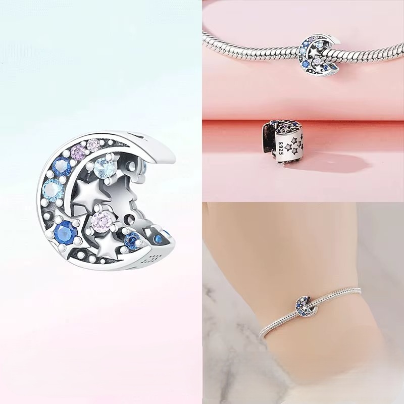 Charm/talisman argint 925, JW1659, model semiluna, placat cu rodiu - poza 2