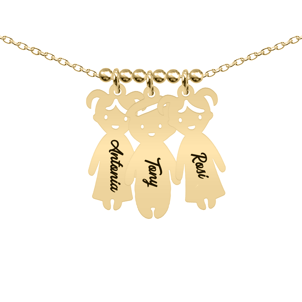 Cherish - Colier personalizat cu siluetele copiilor si nume gravate din argint 925 placat cu aur galben 24K