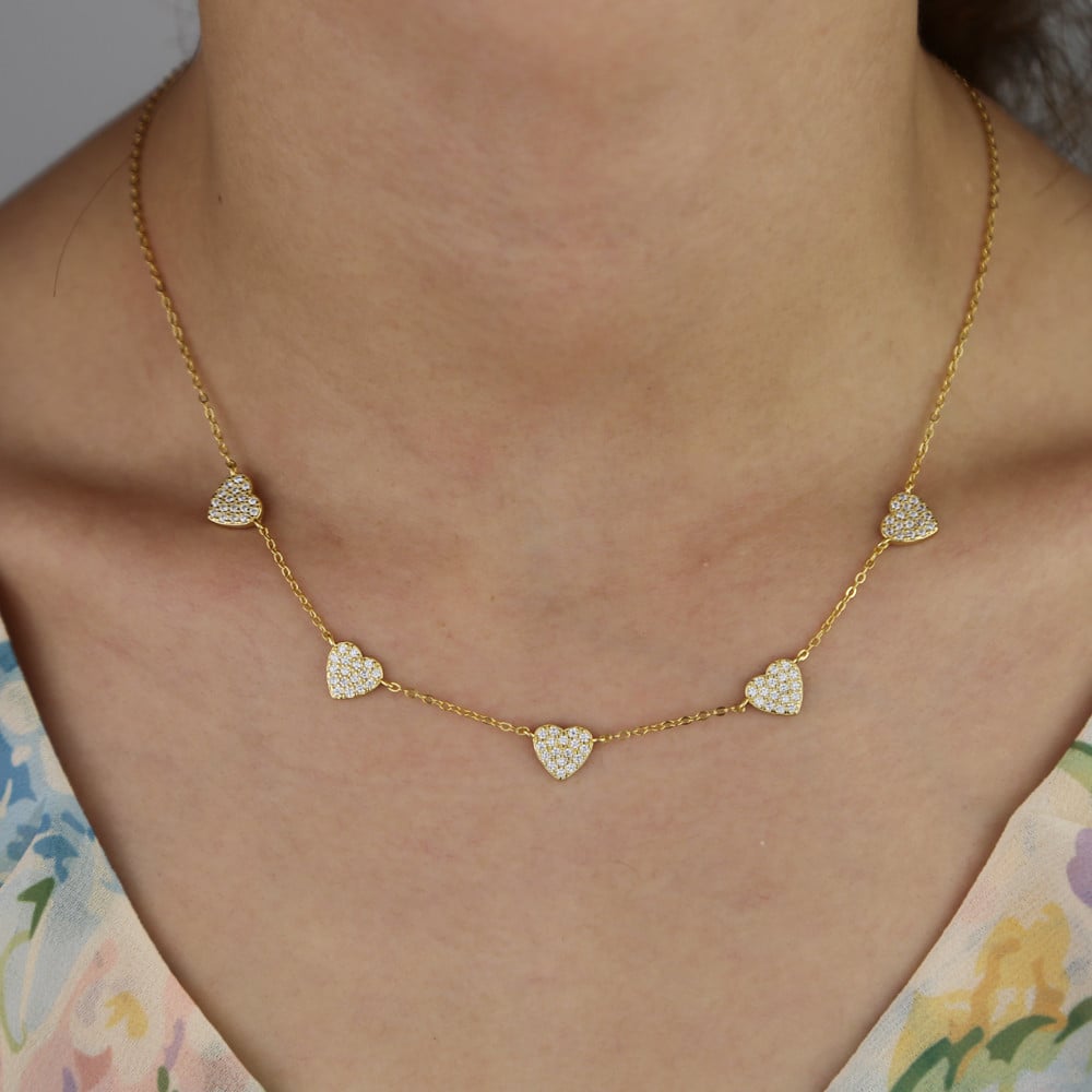 Chocher argint 925, JW639, model inimioare cu zirconiu, placat cu aur - poza 3