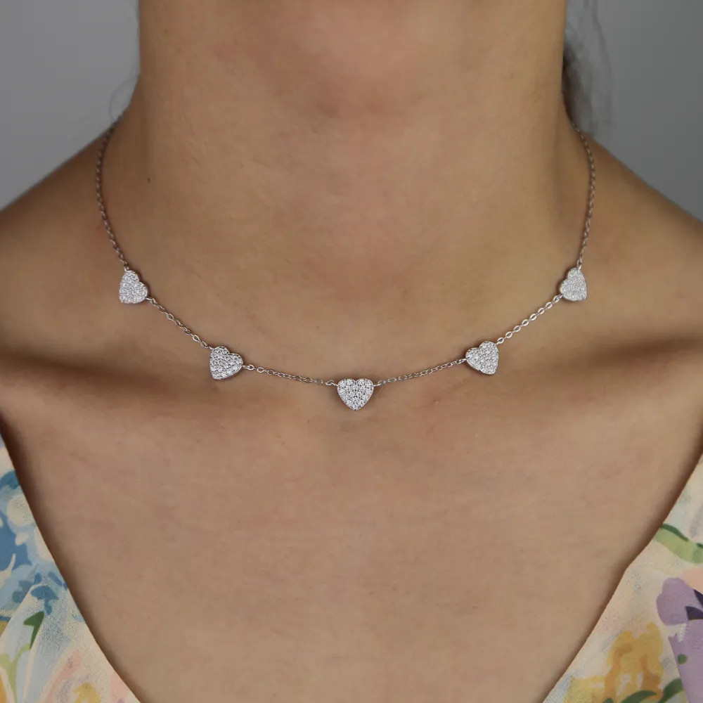 Chocher argint 925, JW640, model inimioare cu zirconiu, placat cu rodiu - poza 2