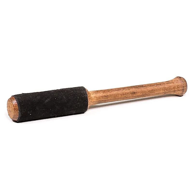 Ciocănel din lemn pentru bol tibetan – rubbing stick cu piele întoarsă neagră 15 cm
