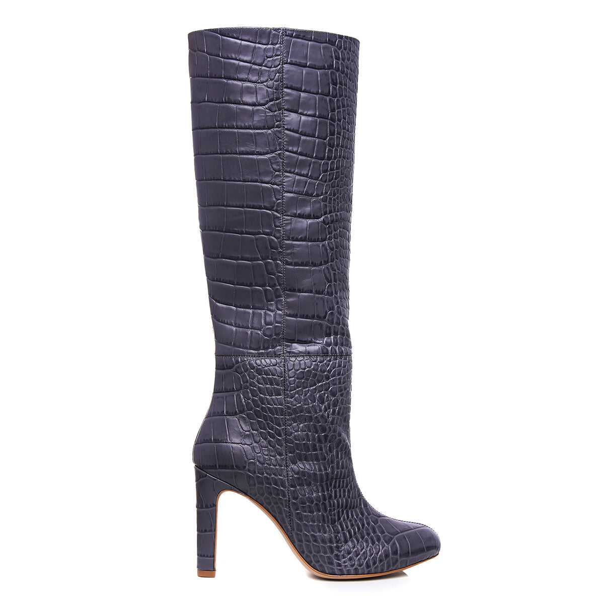 Cizme Clara Piele Embosata, Sub Genunchi, Gri Inchis - 36 / 9.5cm - Subtire