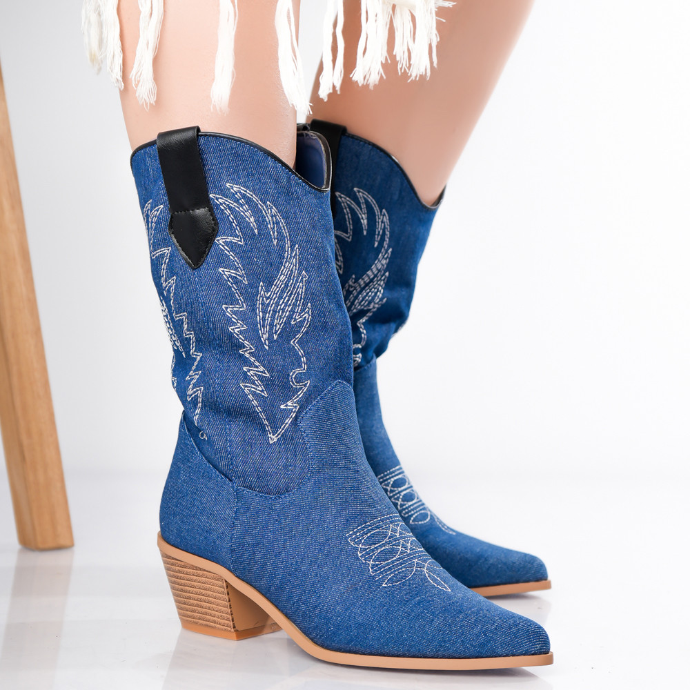 Cizme dama Albastre din Textil-Blug Rosalia - poza 4
