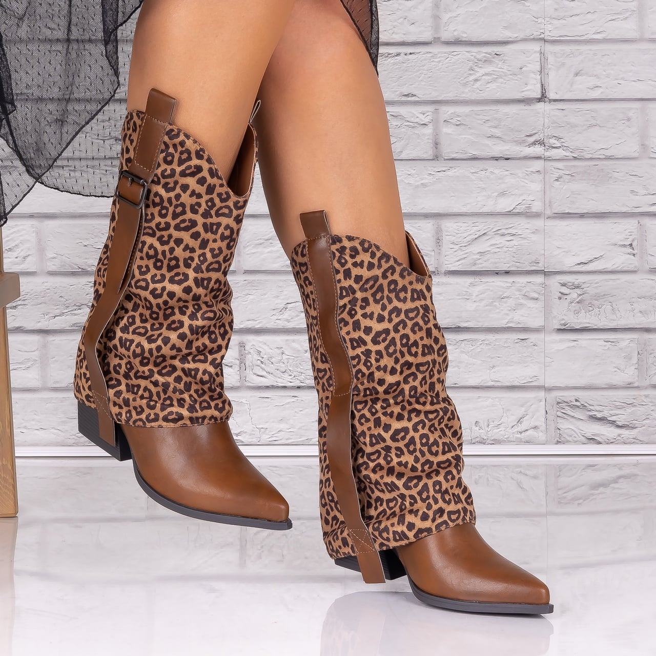 Cizme dama Animal print maro din Piele Ecologica Zayra - poza 3