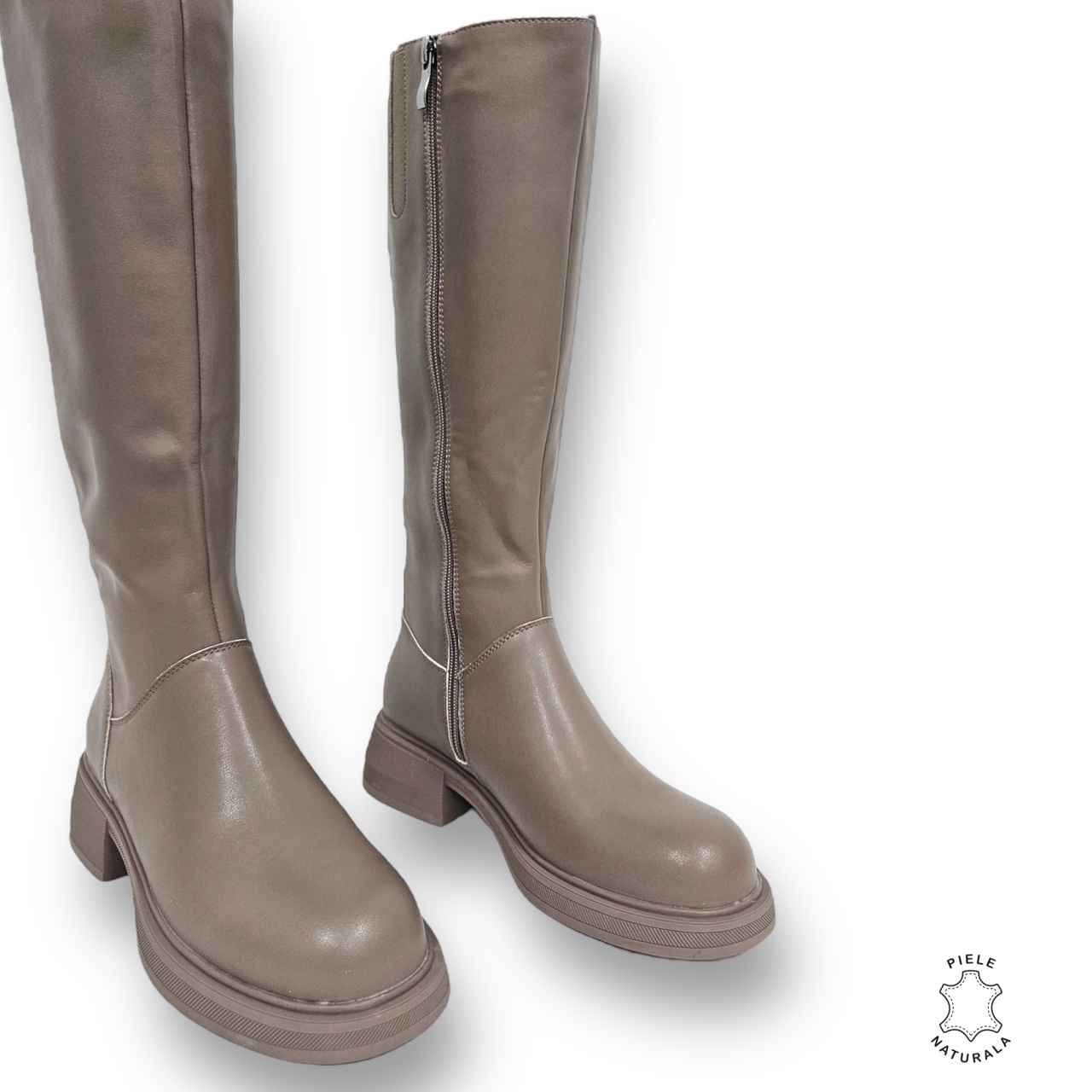 CIZME DAMA din PIELE NATURALA cu FERMOAR CRL0898 CULOARE:KHAKI