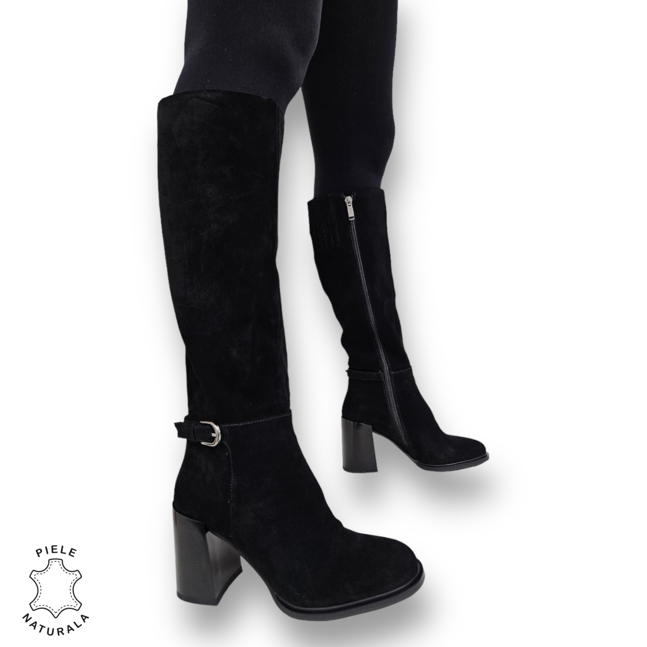 CIZME DAMA din PIELE NATURALA Intoarsa cu FERMOAR CRL0923 CULOARE: Negru