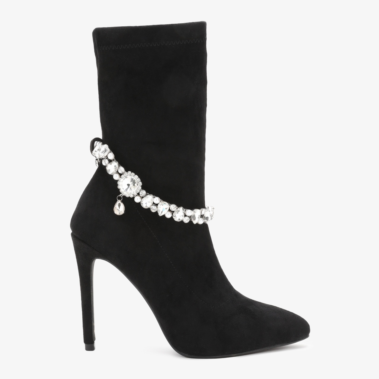 Cizme elegante de dama din piele ecologica intoarsa cu detaliu detașabil CRL0691 Negre