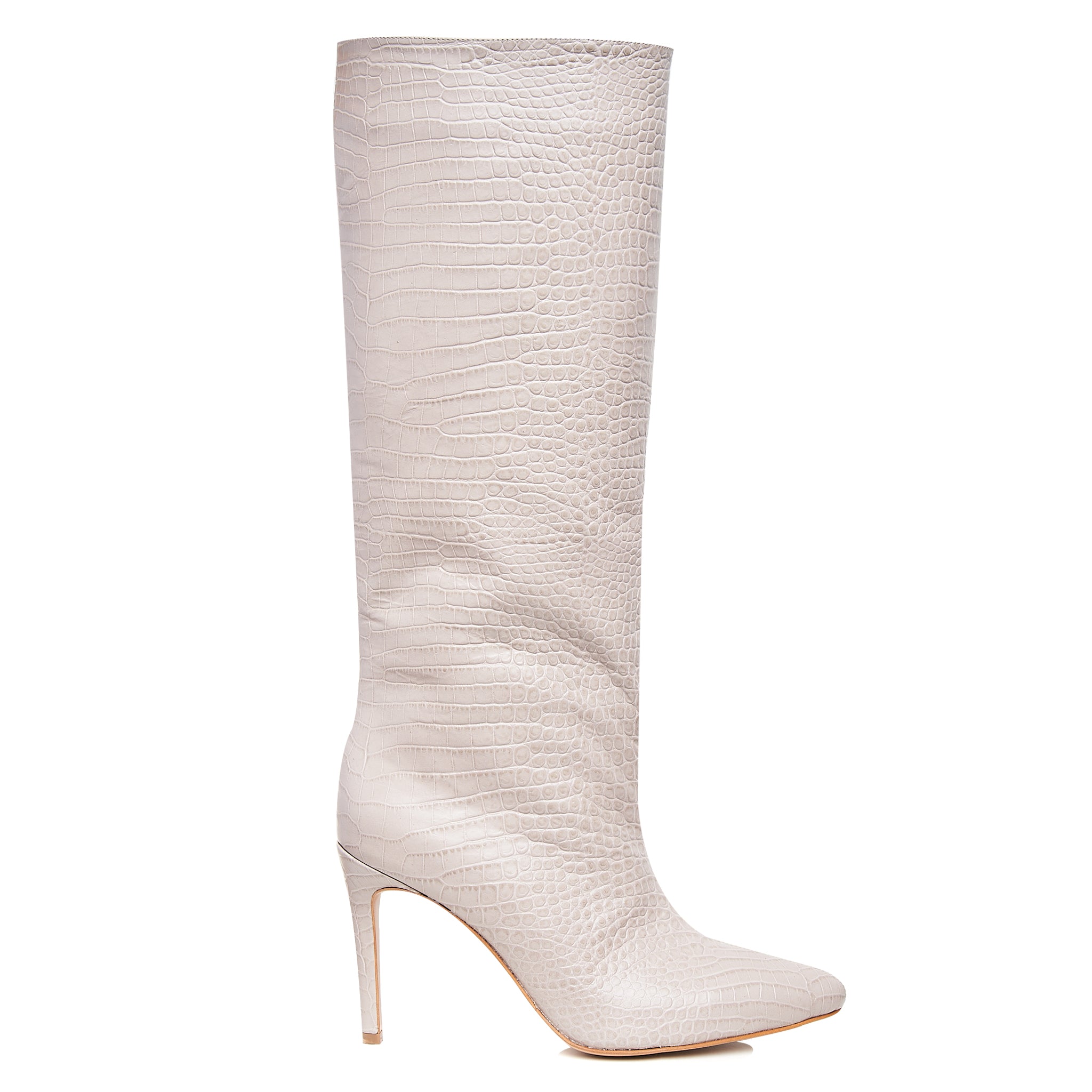 Cizme Ilona Piele Embosata, Sub Genunchi, Gri Deschis - 35 / 11 cm