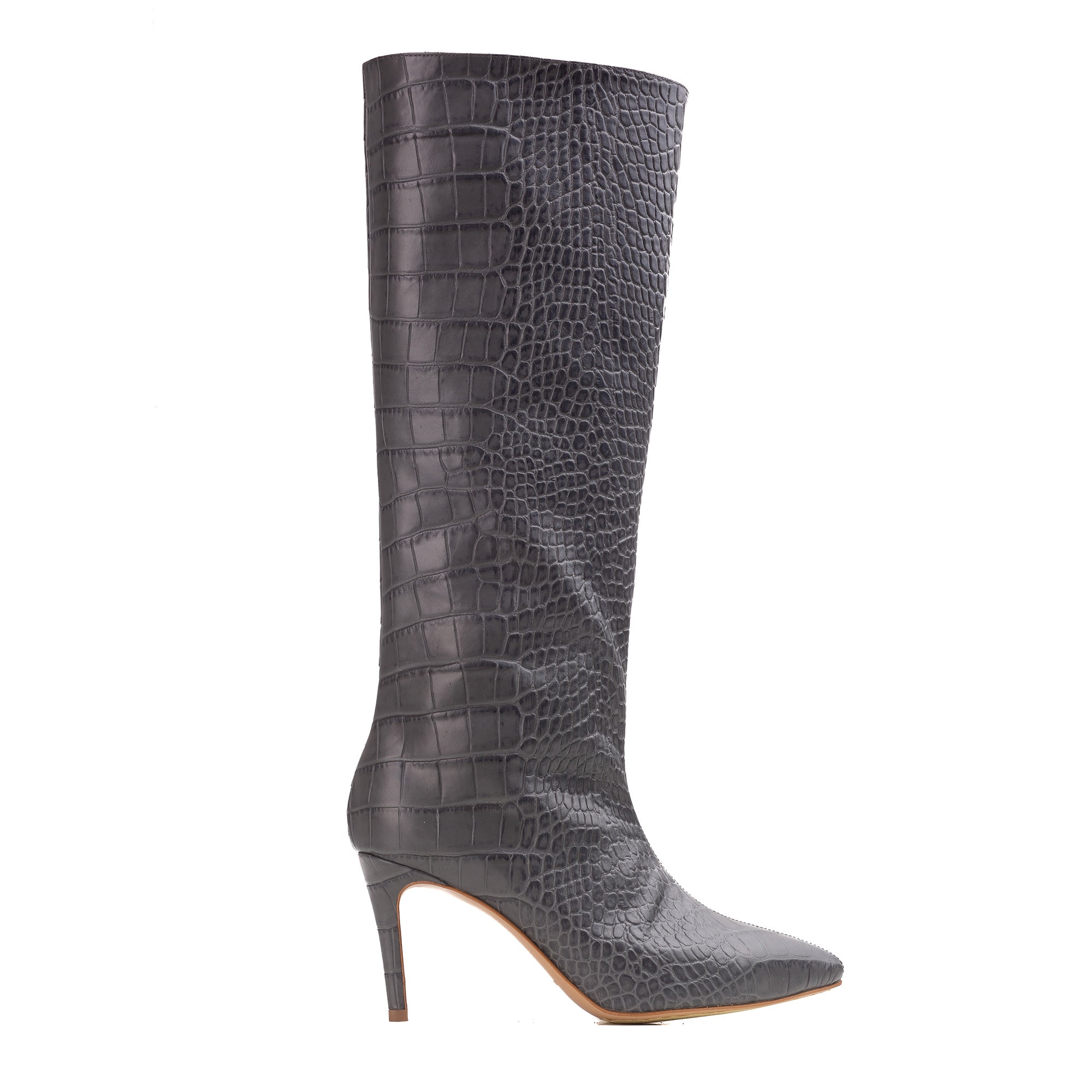 Cizme Ilona Piele Embosata, Sub Genunchi, Gri Inchis - 41 / 6.5 cm