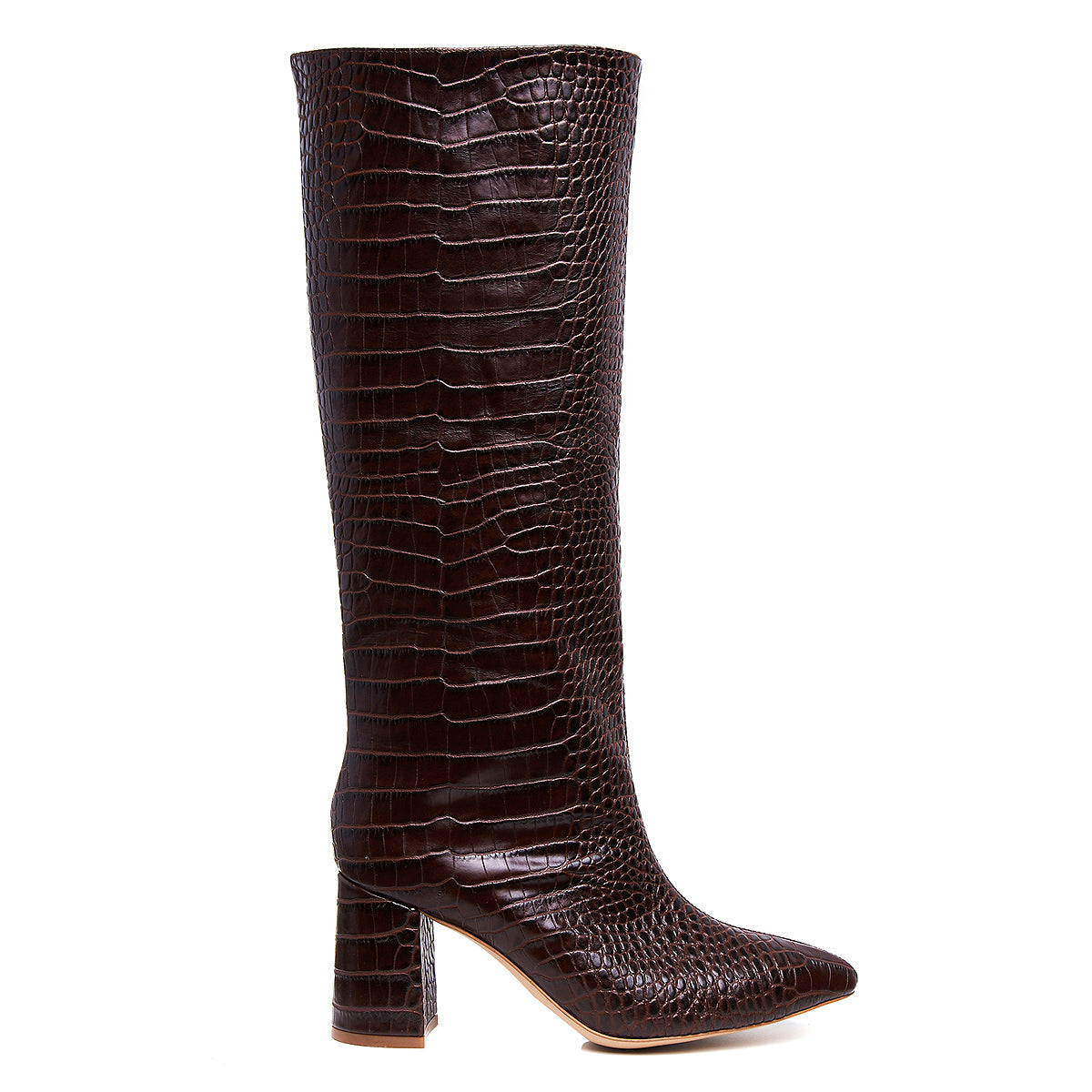 Cizme Ilona Piele Embosata, Sub Genunchi, Maro Inchis - 34 / 11 cm