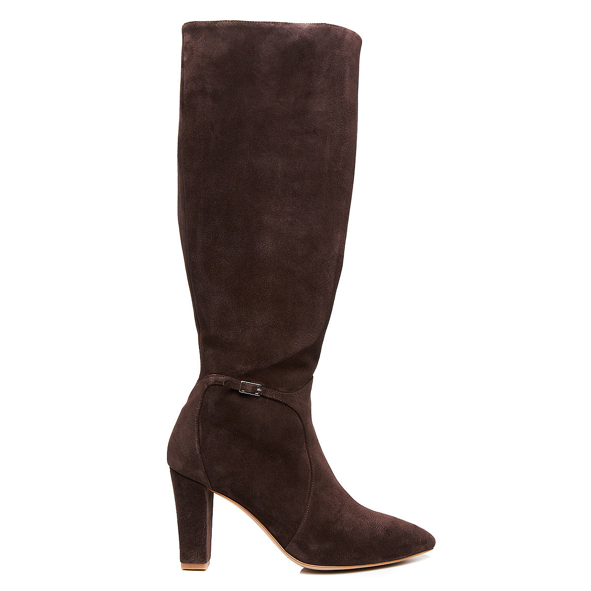 Cizme Lucy Piele Intoarsa, Sub Genunchi, Maro Inchis - 40 / 8cm - Subtire