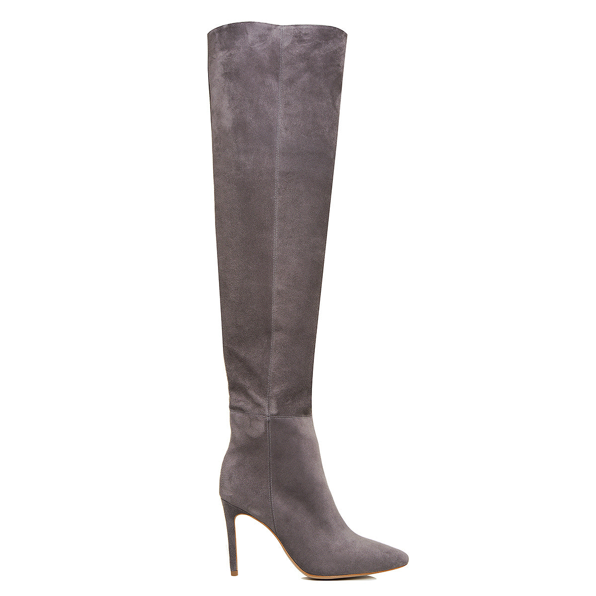 Cizme Lungi Milana Piele Intoarsa, Gri - 38 / 8 cm