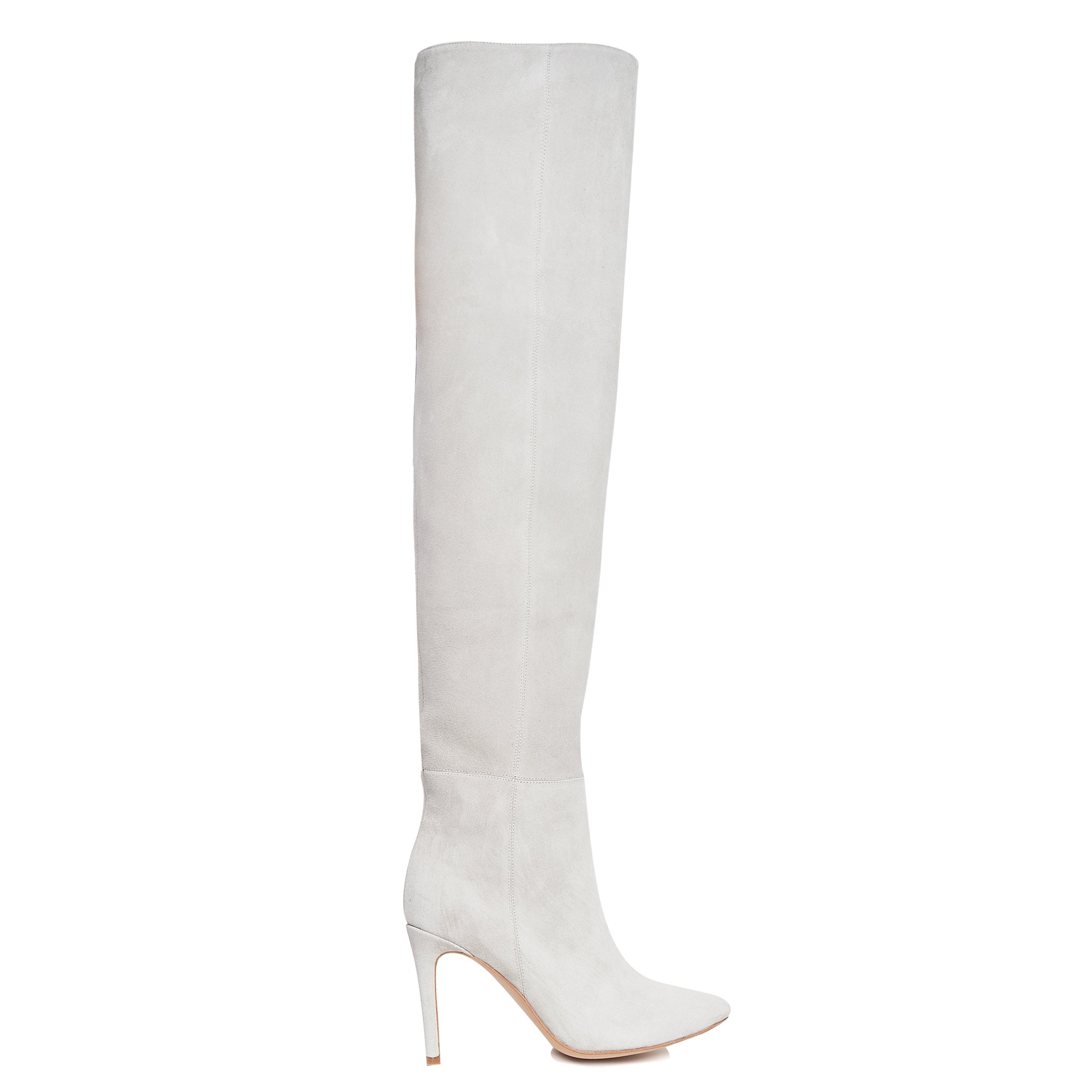 Cizme Lungi Milana Piele Intoarsa, Gri Deschis - 40 / 6.5 cm