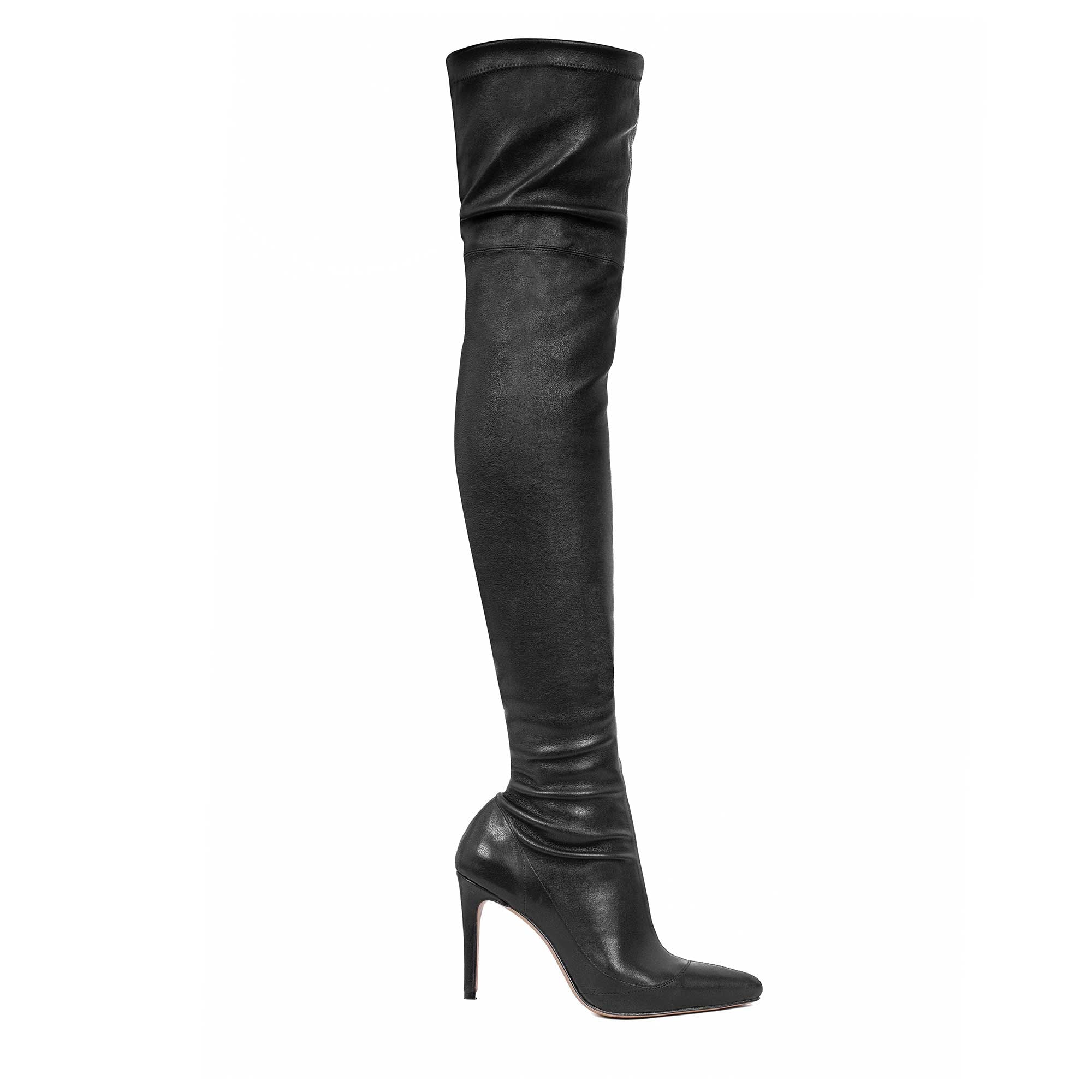Cizme Mia din Piele Elastica, Peste Genunchi, Negre - 41 / 11 cm
