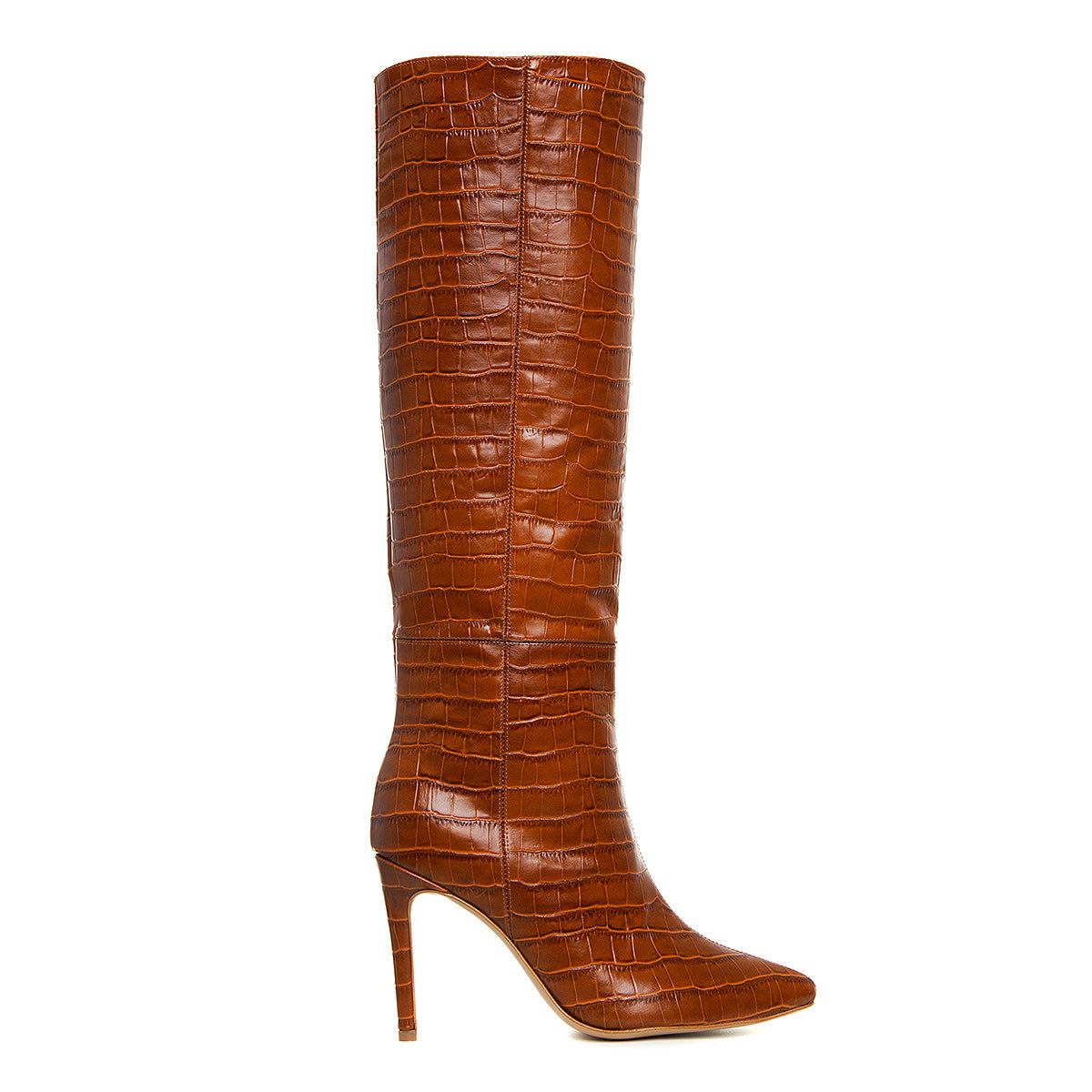 Cizme Milla Piele Embosata, Sub Genunchi, Maro-Caramel - 35 / 8 cm