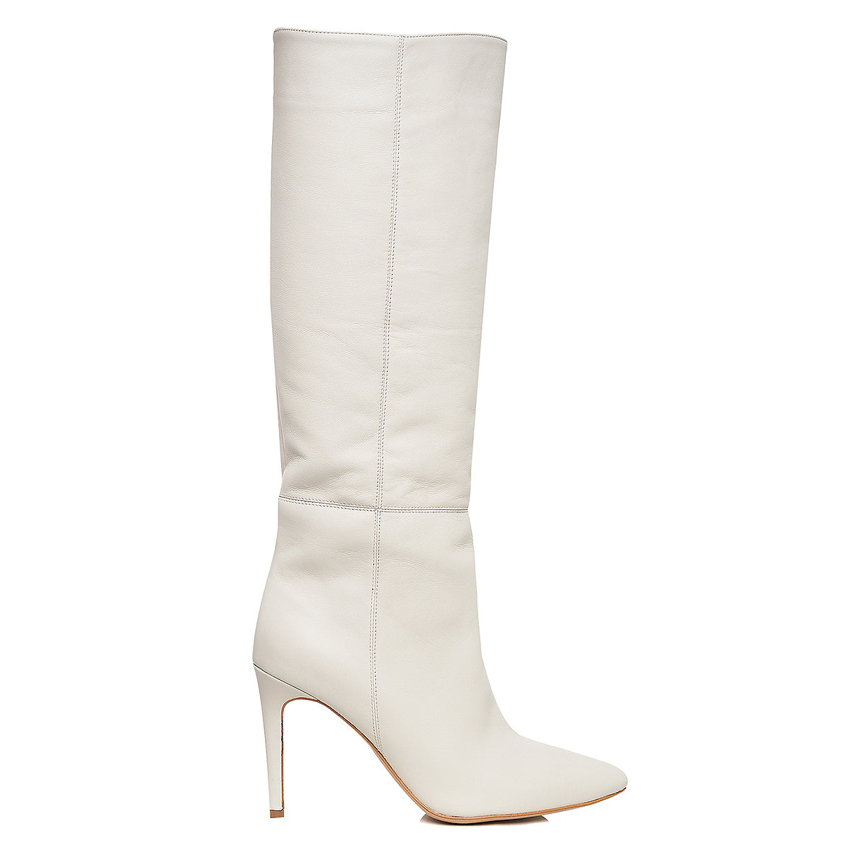 Cizme Milla Piele Naturala, Sub Genunchi, Alb-Murdar - 42 / 11 cm