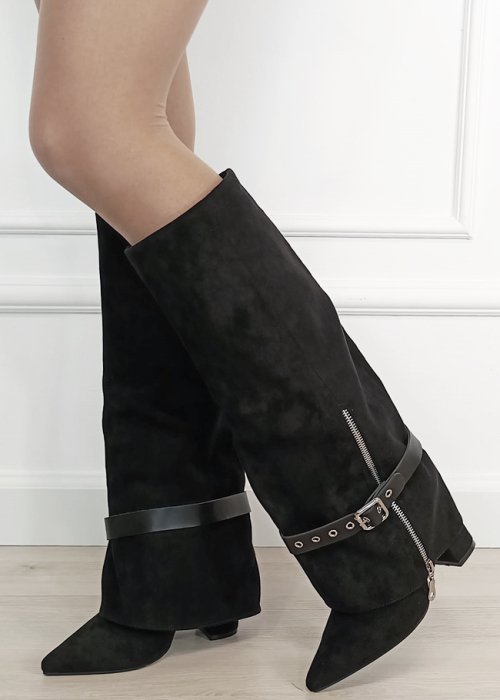 Cizme negre elegante cu toc comod 2502A-1 19