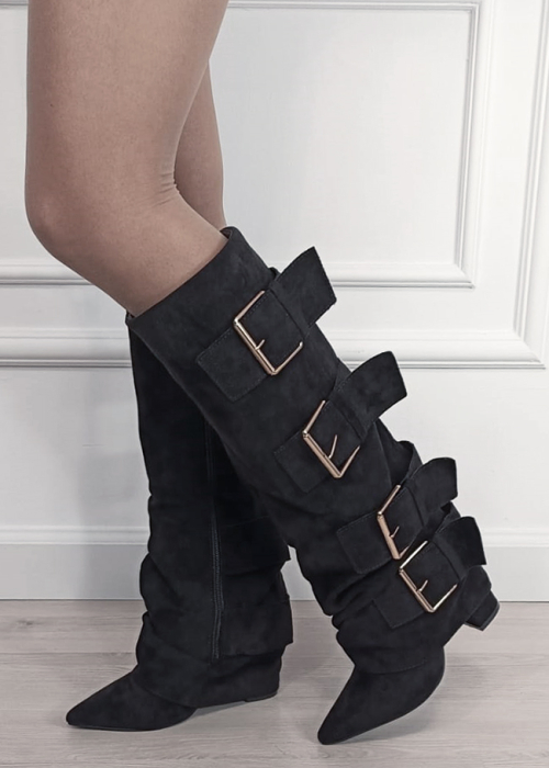 Cizme negre elegante cu toc comod 7677A-1 19