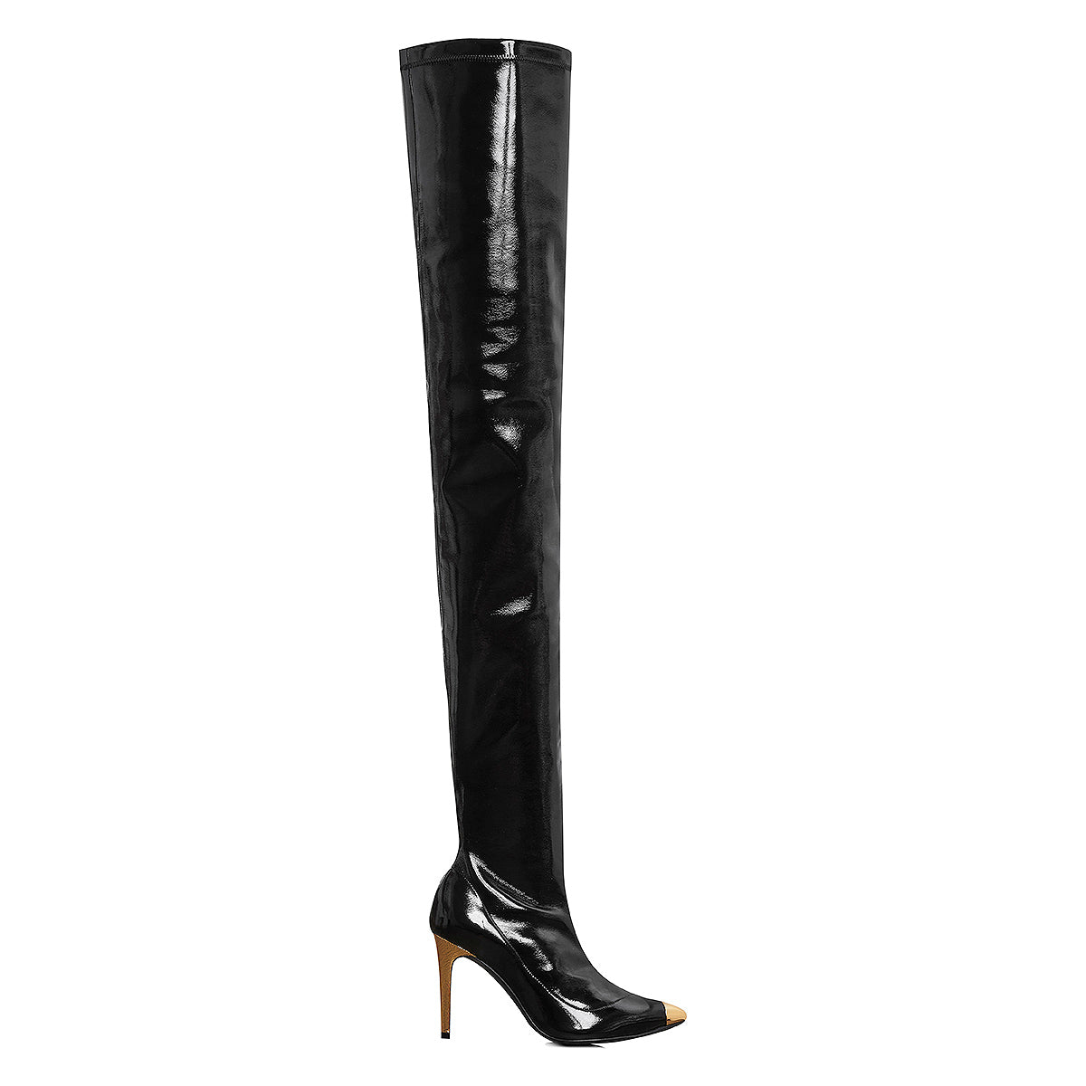 Cizme Punk din Piele Ecologica, Peste Genunchi, Negre - 37 / 10 cm