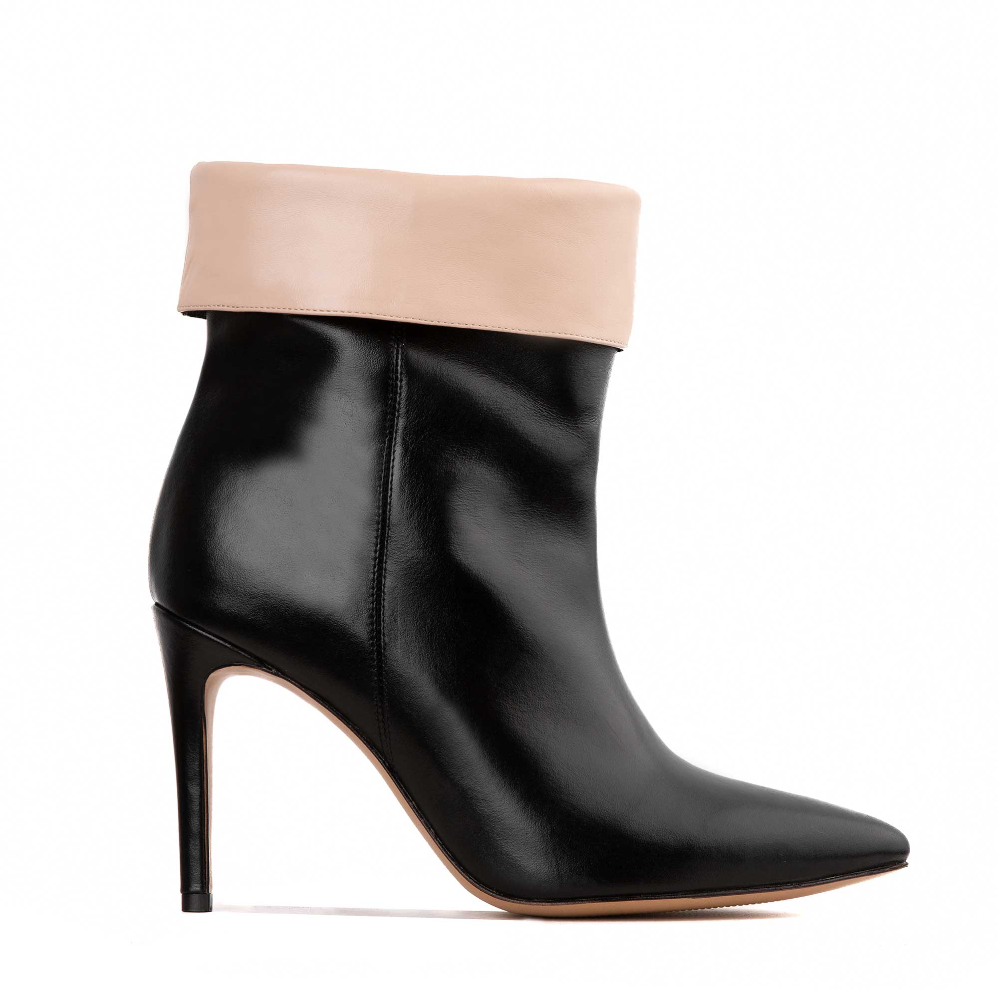 Cizme scurte Piele Naturala, Negru/Nude - 42 / 8 cm