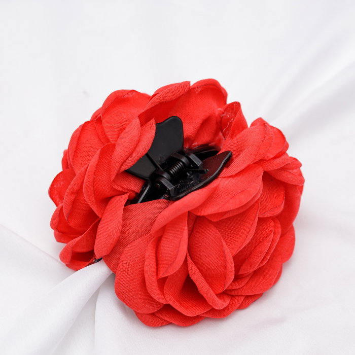 Clama medie cu flori textile, rosie