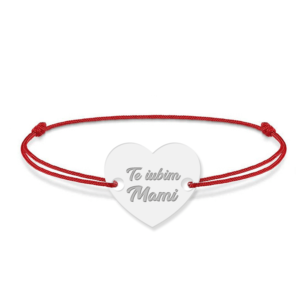 Claudia - Bratara din snur cu talisman personalizat din argint 925 - Inimioara