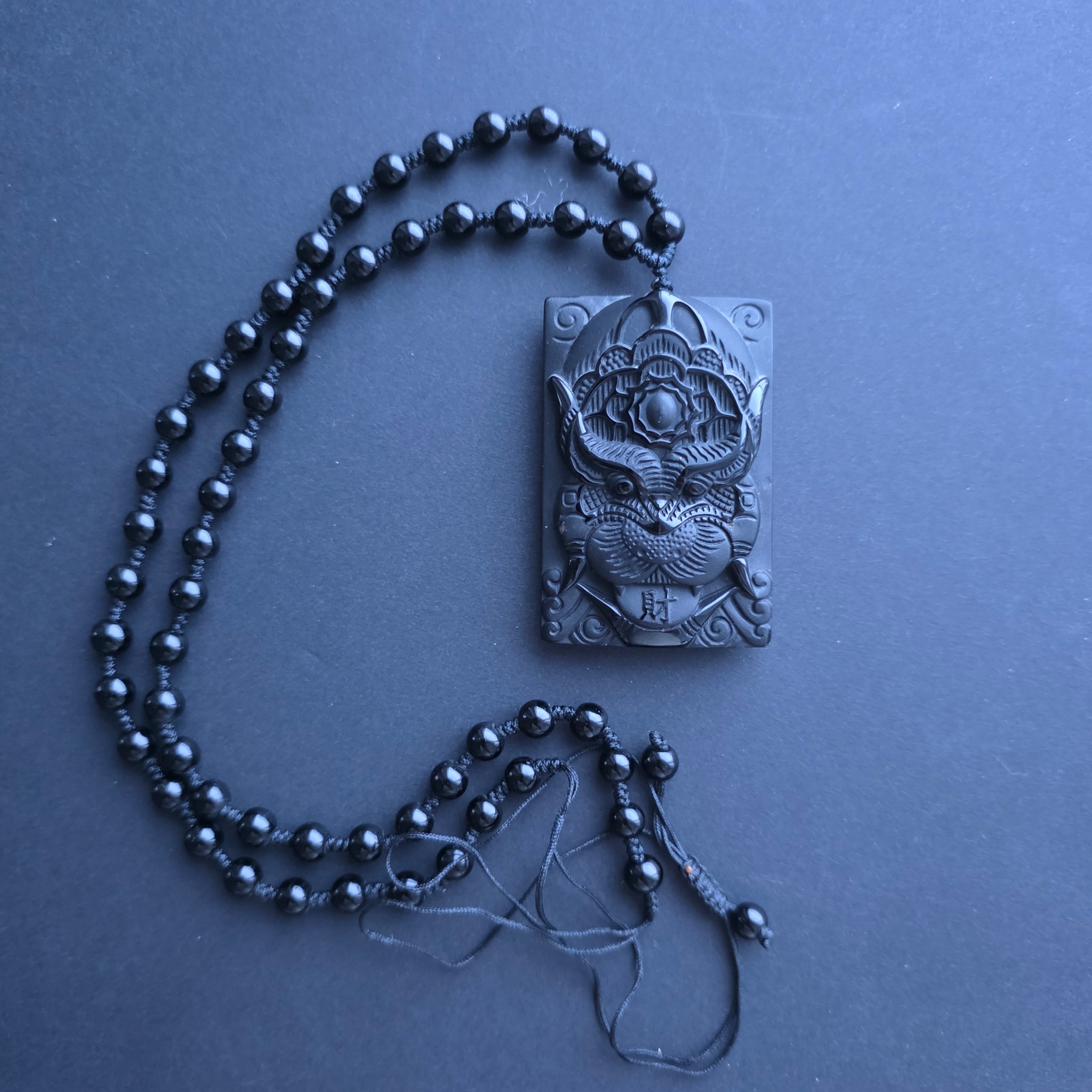 Colier amuleta obsidian negru | Dragon