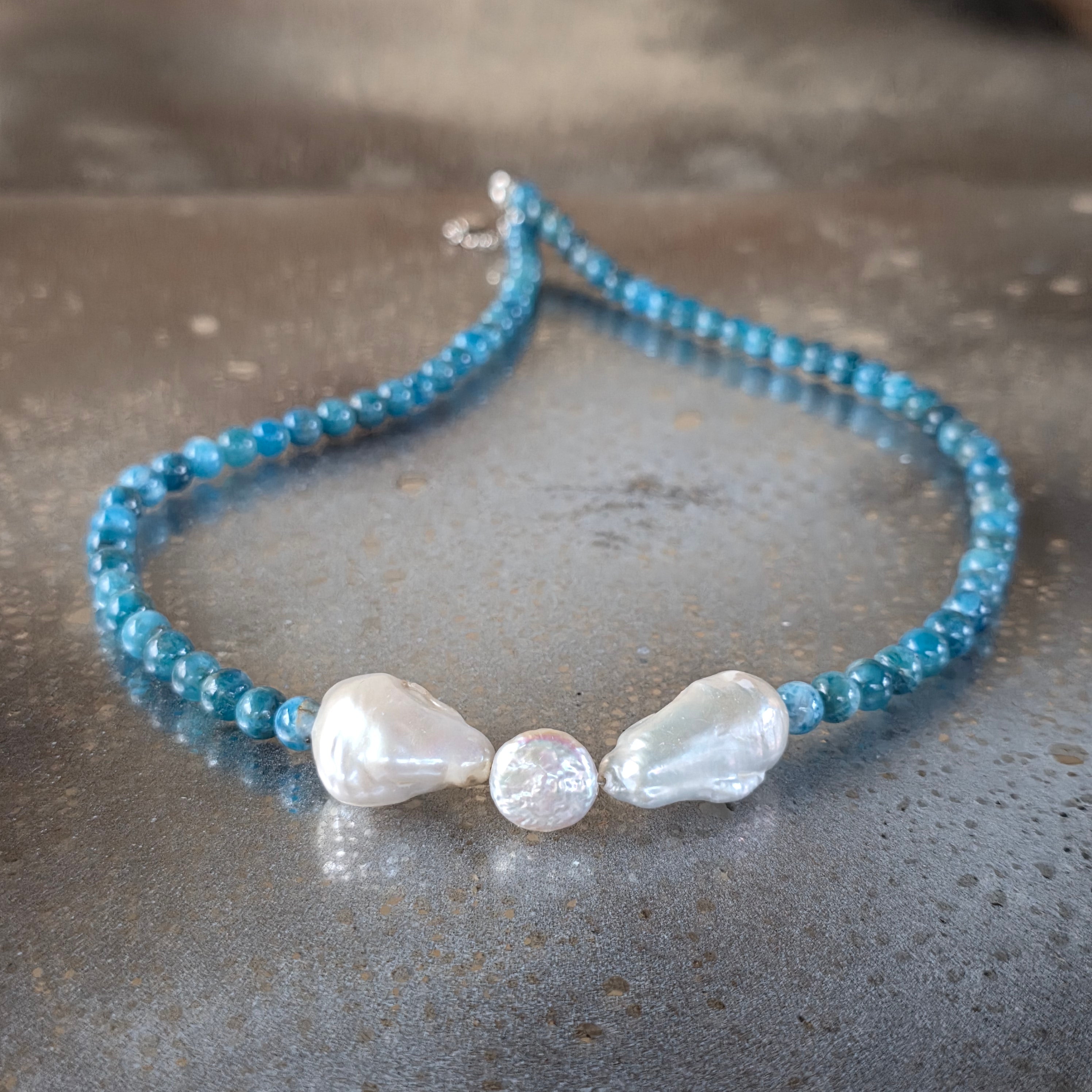 Colier apatit și perle Blue Whisper#35