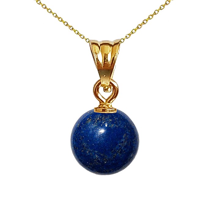 Colier Aur cu Pandantiv Aur de 14 karate si Piatra Semipretioasa Naturala de Lapis Lazuli de 8 mm