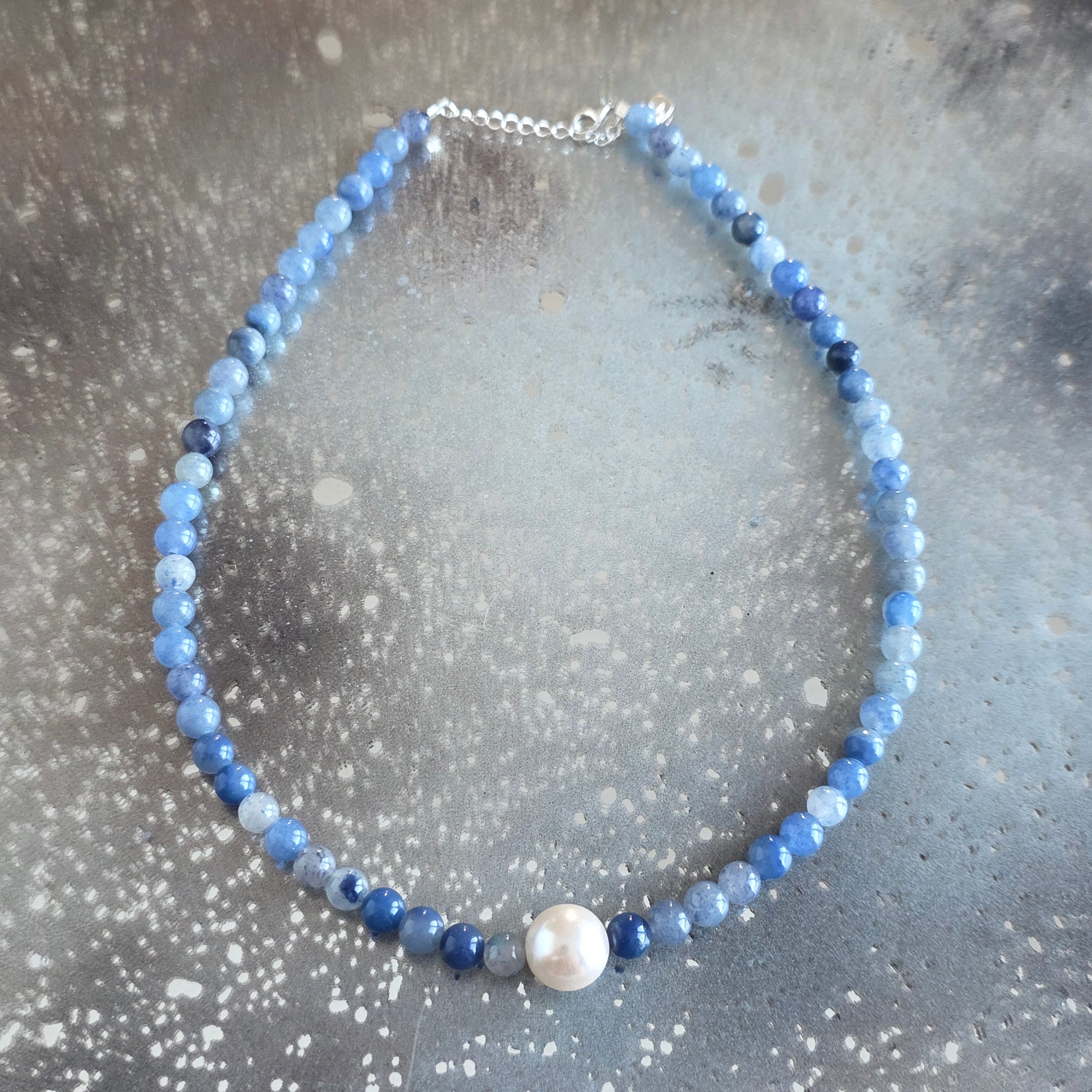 Colier aventurin albastru si perla Blue Grace #397